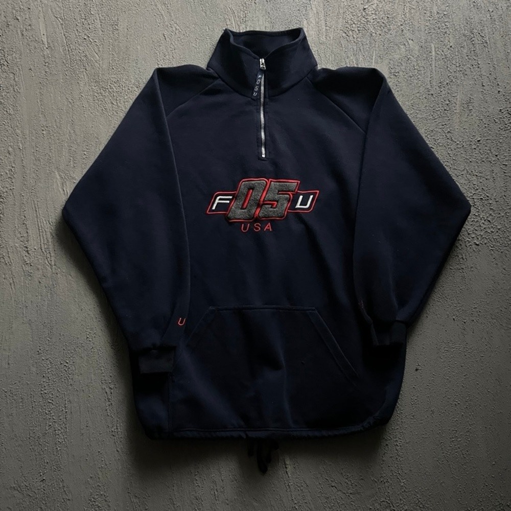Vintage Y2K Quarter Zip Sweatshirt XXL Blue 2000s USA‎ Embroidered Pullover FU05